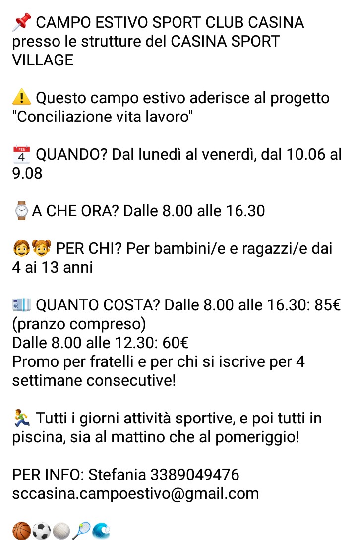 Campi estivi Casina: Sport Club