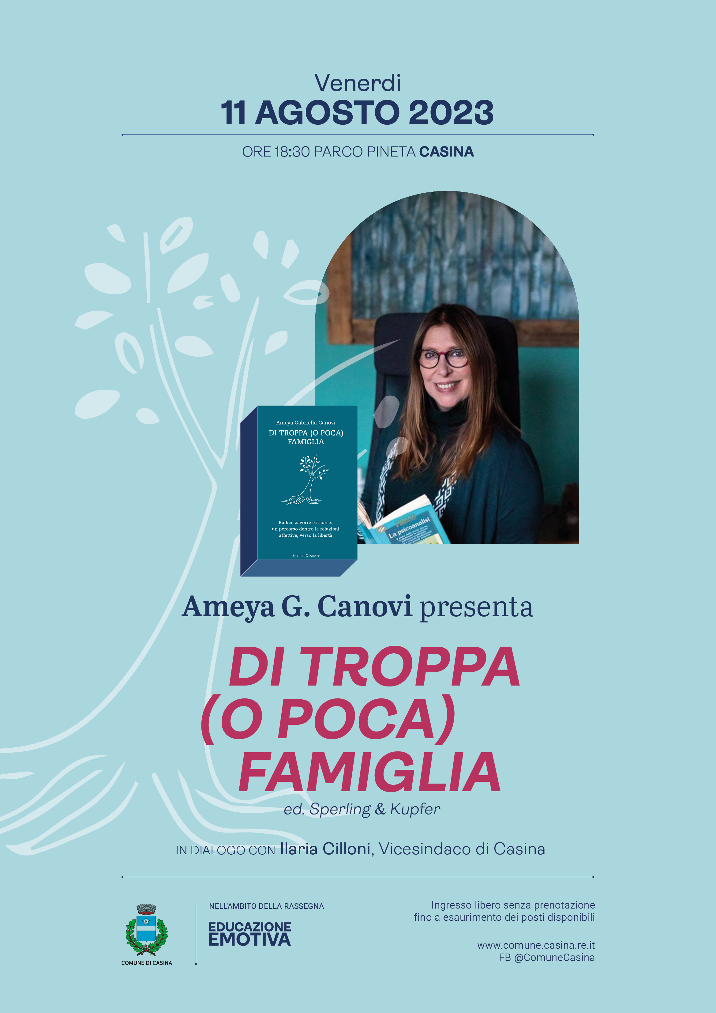 11 agosto  Presentazione dell'ultimo libro di Ameya Canovi al Parco Pineta  - Comune di Casina